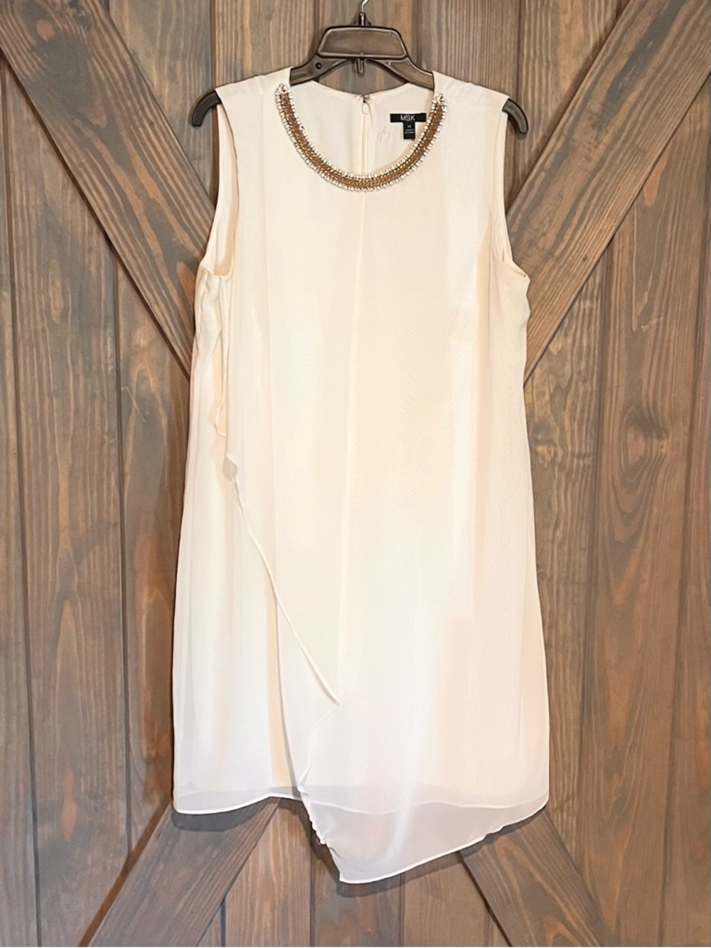 MSK White Shift Dress with Gold Chain and Crystal Trim